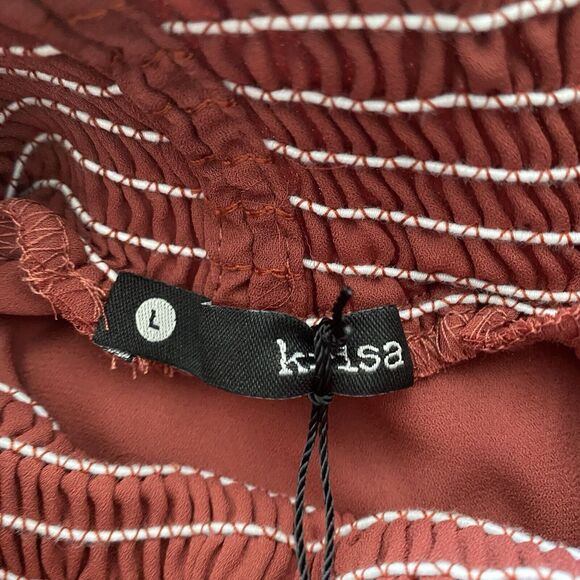 New With Tags Revolve Krisa Smocked Turtleneck Blouse, Rust Size Medium - Picture 5 of 14